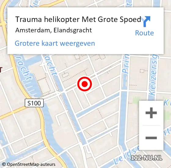 Locatie op kaart van de 112 melding: Trauma helikopter Met Grote Spoed Naar Amsterdam, Elandsgracht op 18 maart 2023 21:44