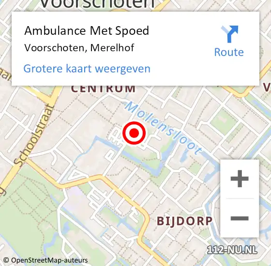 Locatie op kaart van de 112 melding: Ambulance Met Spoed Naar Voorschoten, Merelhof op 18 maart 2023 22:10