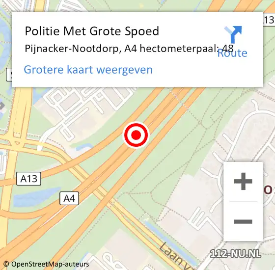 Locatie op kaart van de 112 melding: Politie Met Grote Spoed Naar Pijnacker-Nootdorp, A4 hectometerpaal: 48 op 18 maart 2023 22:26