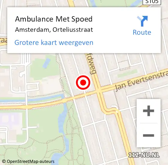 Locatie op kaart van de 112 melding: Ambulance Met Spoed Naar Amsterdam, Orteliusstraat op 18 maart 2023 22:48