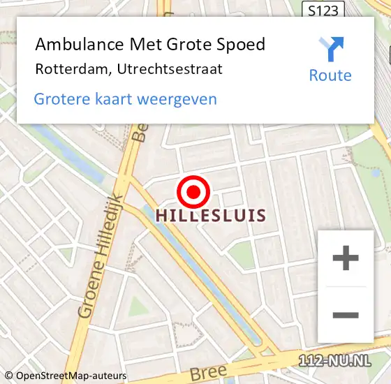 Locatie op kaart van de 112 melding: Ambulance Met Grote Spoed Naar Rotterdam, Utrechtsestraat op 18 maart 2023 23:34