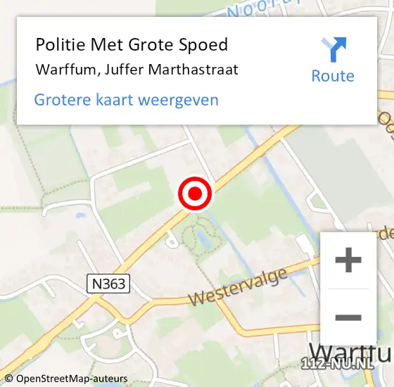 Locatie op kaart van de 112 melding: Politie Met Grote Spoed Naar Warffum, Juffer Marthastraat op 19 maart 2023 01:01