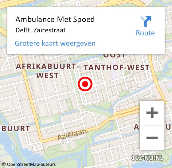 Locatie op kaart van de 112 melding: Ambulance Met Spoed Naar Delft, Zaïrestraat op 19 maart 2023 01:23