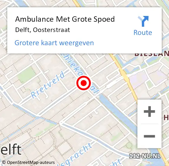 Locatie op kaart van de 112 melding: Ambulance Met Grote Spoed Naar Delft, Oosterstraat op 19 maart 2023 02:03