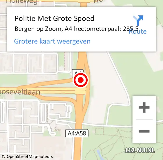 Locatie op kaart van de 112 melding: Politie Met Grote Spoed Naar Bergen op Zoom, A4 hectometerpaal: 235,5 op 19 maart 2023 02:17