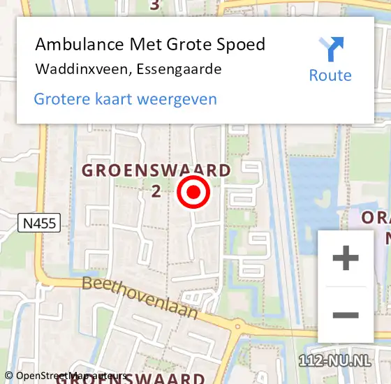 Locatie op kaart van de 112 melding: Ambulance Met Grote Spoed Naar Waddinxveen, Essengaarde op 19 maart 2023 02:21