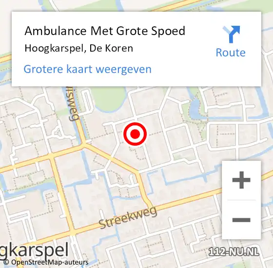 Locatie op kaart van de 112 melding: Ambulance Met Grote Spoed Naar Hoogkarspel, De Koren op 19 maart 2023 02:59