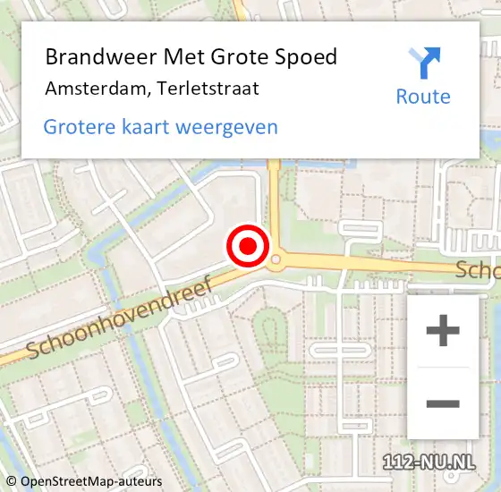 Locatie op kaart van de 112 melding: Brandweer Met Grote Spoed Naar Amsterdam, Terletstraat op 19 maart 2023 03:32