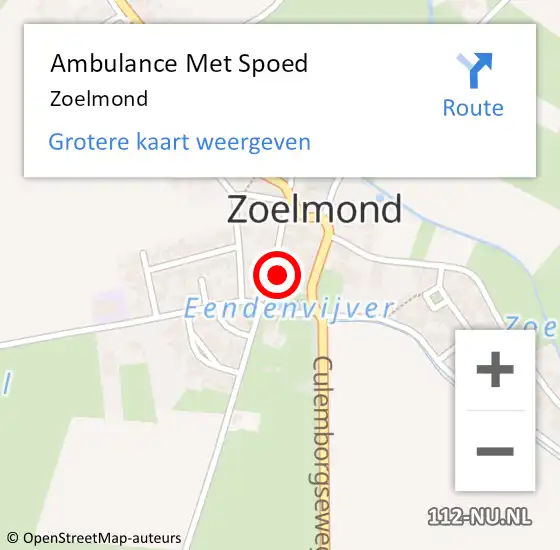 Locatie op kaart van de 112 melding: Ambulance Met Spoed Naar Zoelmond op 19 maart 2023 04:18