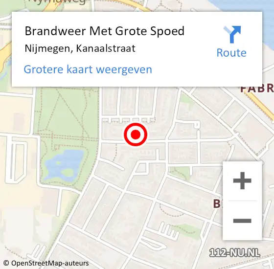 Locatie op kaart van de 112 melding: Brandweer Met Grote Spoed Naar Nijmegen, Kanaalstraat op 19 maart 2023 04:53