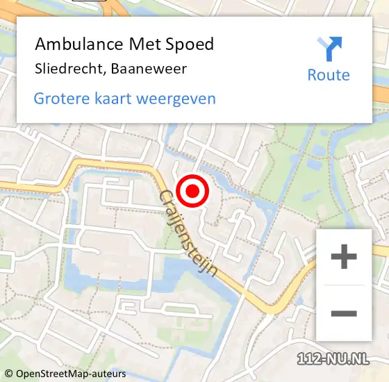 Locatie op kaart van de 112 melding: Ambulance Met Spoed Naar Sliedrecht, Baaneweer op 19 maart 2023 08:00