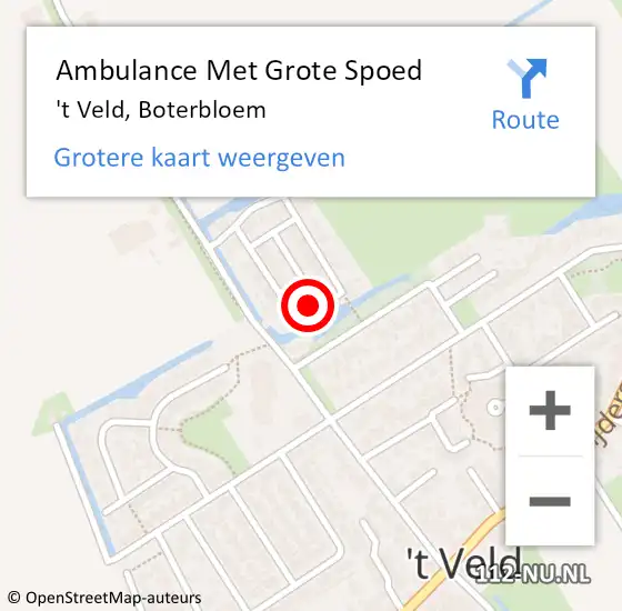Locatie op kaart van de 112 melding: Ambulance Met Grote Spoed Naar 't Veld, Boterbloem op 19 maart 2023 08:43