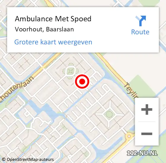 Locatie op kaart van de 112 melding: Ambulance Met Spoed Naar Voorhout, Baarslaan op 19 maart 2023 09:00