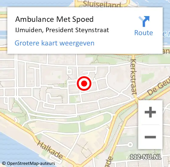 Locatie op kaart van de 112 melding: Ambulance Met Spoed Naar IJmuiden, President Steynstraat op 19 maart 2023 09:56