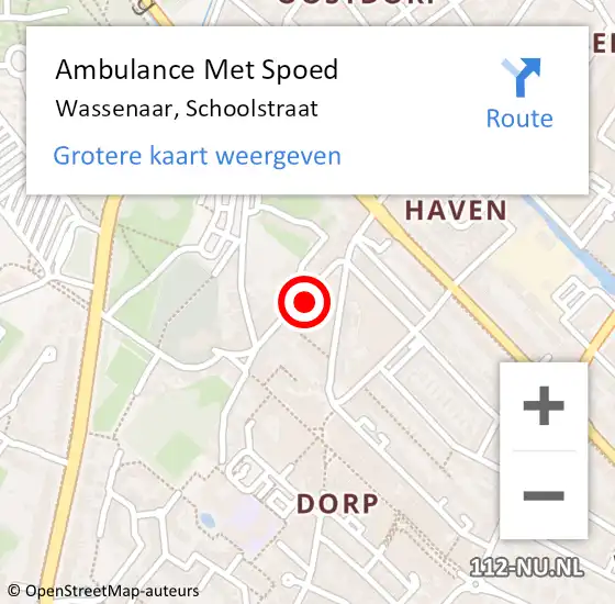 Locatie op kaart van de 112 melding: Ambulance Met Spoed Naar Wassenaar, Schoolstraat op 19 maart 2023 10:18