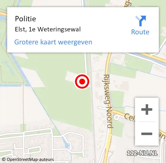Locatie op kaart van de 112 melding: Politie Elst, 1e Weteringsewal op 19 maart 2023 10:41