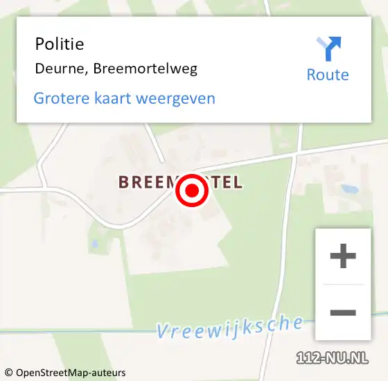 Locatie op kaart van de 112 melding: Politie Deurne, Breemortelweg op 19 maart 2023 10:45