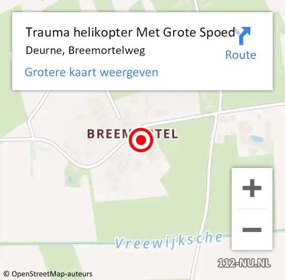 Locatie op kaart van de 112 melding: Trauma helikopter Met Grote Spoed Naar Deurne, Breemortelweg op 19 maart 2023 10:49