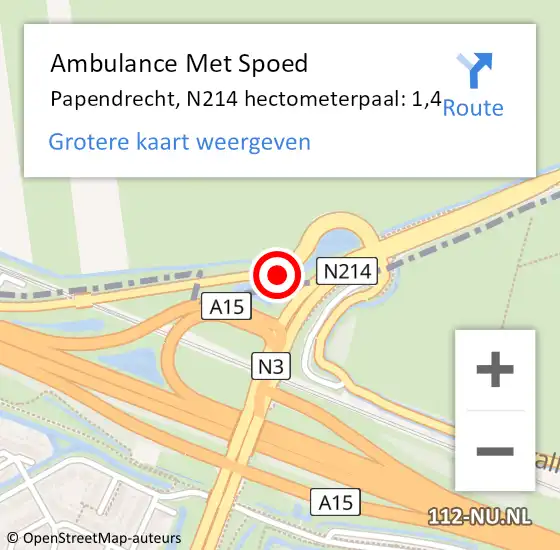Locatie op kaart van de 112 melding: Ambulance Met Spoed Naar Papendrecht, N214 hectometerpaal: 1,4 op 19 maart 2023 10:57