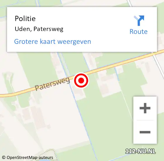 Locatie op kaart van de 112 melding: Politie Uden, Patersweg op 19 maart 2023 11:51