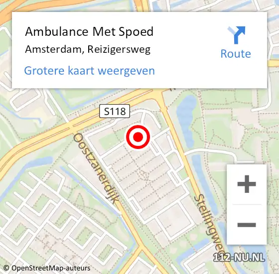 Locatie op kaart van de 112 melding: Ambulance Met Spoed Naar Amsterdam, Reizigersweg op 19 maart 2023 12:07