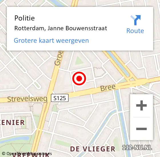 Locatie op kaart van de 112 melding: Politie Rotterdam, Janne Bouwensstraat op 19 maart 2023 12:32