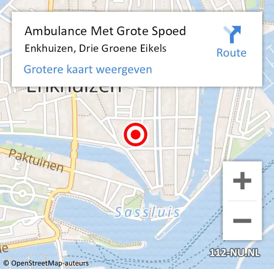 Locatie op kaart van de 112 melding: Ambulance Met Grote Spoed Naar Enkhuizen, Drie Groene Eikels op 19 maart 2023 13:12
