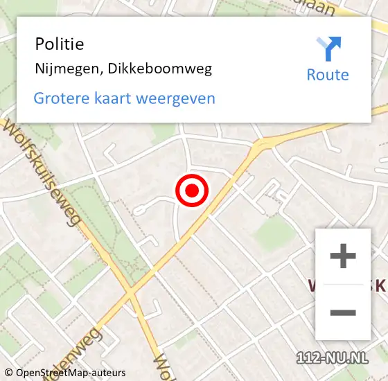 Locatie op kaart van de 112 melding: Politie Nijmegen, Dikkeboomweg op 19 maart 2023 13:14