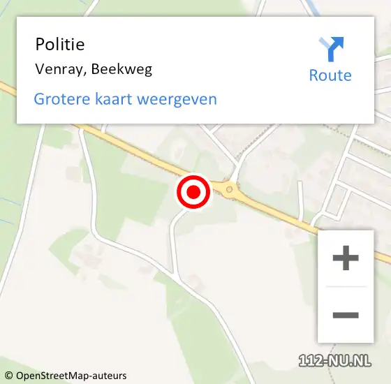 Locatie op kaart van de 112 melding: Politie Venray, Beekweg op 19 maart 2023 13:19