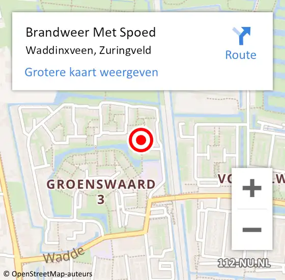 Locatie op kaart van de 112 melding: Brandweer Met Spoed Naar Waddinxveen, Zuringveld op 19 maart 2023 13:35