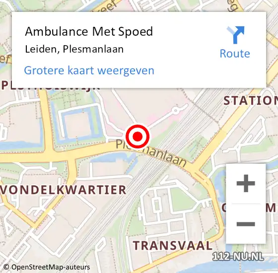 Locatie op kaart van de 112 melding: Ambulance Met Spoed Naar Leiden, Plesmanlaan op 19 maart 2023 13:44