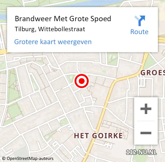Locatie op kaart van de 112 melding: Brandweer Met Grote Spoed Naar Tilburg, Wittebollestraat op 19 maart 2023 14:35