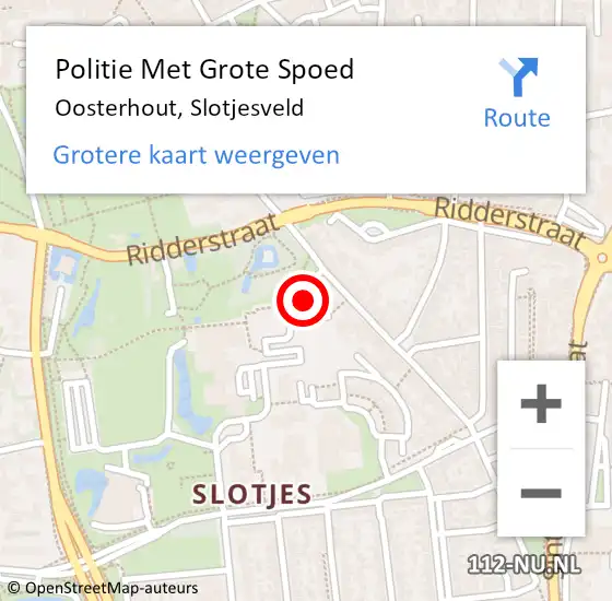 Locatie op kaart van de 112 melding: Politie Met Grote Spoed Naar Oosterhout, Slotjesveld op 19 maart 2023 15:14