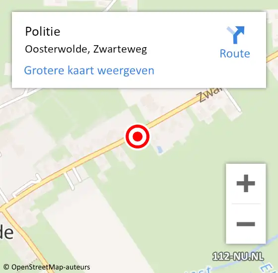 Locatie op kaart van de 112 melding: Politie Oosterwolde, Zwarteweg op 19 maart 2023 15:20
