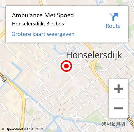 Locatie op kaart van de 112 melding: Ambulance Met Spoed Naar Honselersdijk, Biesbos op 19 maart 2023 16:22