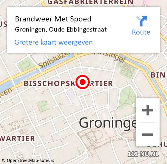 Locatie op kaart van de 112 melding: Brandweer Met Spoed Naar Groningen, Oude Ebbingestraat op 19 maart 2023 17:01