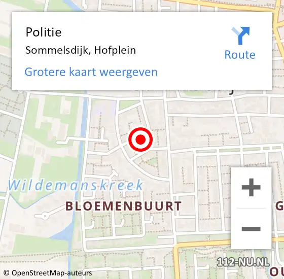 Locatie op kaart van de 112 melding: Politie Sommelsdijk, Hofplein op 19 maart 2023 17:32