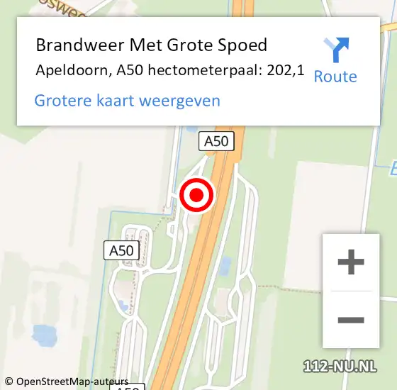Locatie op kaart van de 112 melding: Brandweer Met Grote Spoed Naar Apeldoorn, A50 hectometerpaal: 202,1 op 19 maart 2023 17:56