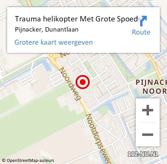 Locatie op kaart van de 112 melding: Trauma helikopter Met Grote Spoed Naar Pijnacker, Dunantlaan op 19 maart 2023 18:04