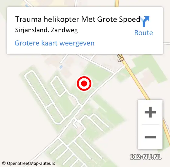 Locatie op kaart van de 112 melding: Trauma helikopter Met Grote Spoed Naar Sirjansland, Zandweg op 19 maart 2023 18:22