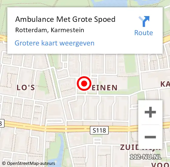 Locatie op kaart van de 112 melding: Ambulance Met Grote Spoed Naar Rotterdam, Karmestein op 19 maart 2023 18:34