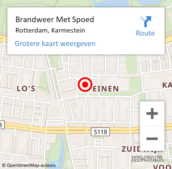 Locatie op kaart van de 112 melding: Brandweer Met Spoed Naar Rotterdam, Karmestein op 19 maart 2023 18:40