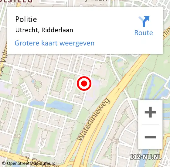 Locatie op kaart van de 112 melding: Politie Utrecht, Ridderlaan op 19 maart 2023 19:32