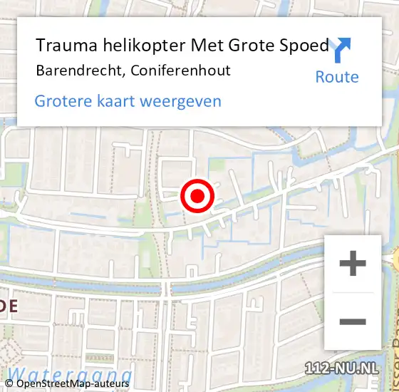 Locatie op kaart van de 112 melding: Trauma helikopter Met Grote Spoed Naar Barendrecht, Coniferenhout op 19 maart 2023 19:45