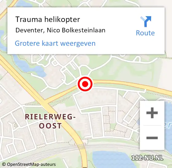 Locatie op kaart van de 112 melding: Trauma helikopter Deventer, Nico Bolkesteinlaan op 19 maart 2023 20:07