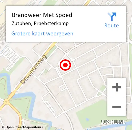 Locatie op kaart van de 112 melding: Brandweer Met Spoed Naar Zutphen, Praebsterkamp op 19 maart 2023 20:14