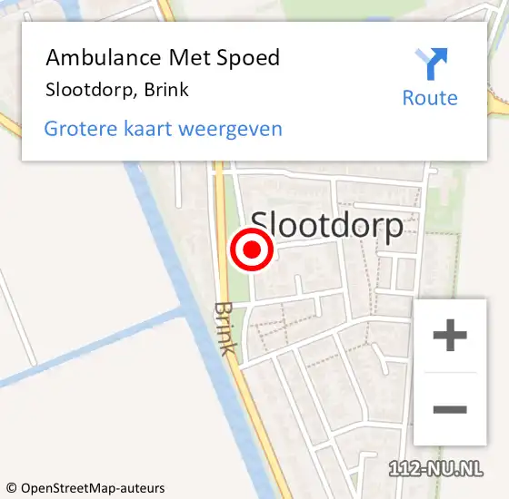 Locatie op kaart van de 112 melding: Ambulance Met Spoed Naar Slootdorp, Brink op 19 maart 2023 20:15