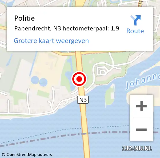 Locatie op kaart van de 112 melding: Politie Papendrecht, N3 hectometerpaal: 1,9 op 19 maart 2023 20:16