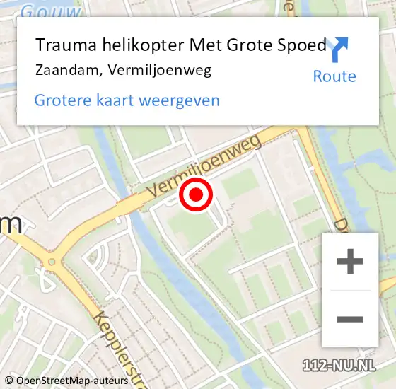 Locatie op kaart van de 112 melding: Trauma helikopter Met Grote Spoed Naar Zaandam, Vermiljoenweg op 19 maart 2023 20:22