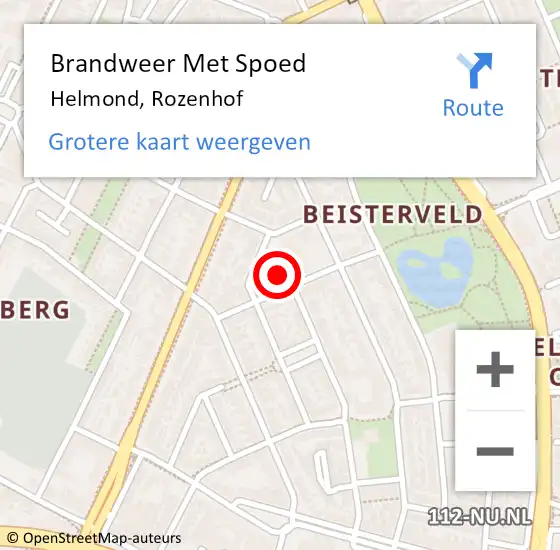 Locatie op kaart van de 112 melding: Brandweer Met Spoed Naar Helmond, Rozenhof op 19 maart 2023 22:16